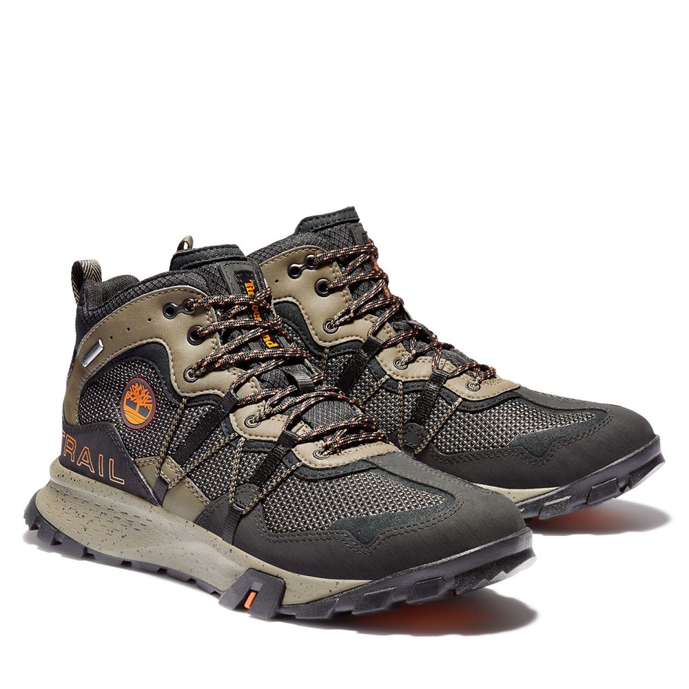 Timberland Mens Hiking Boots Garrison Trail Waterproof Mid - Black/Brown - India ZB5897603